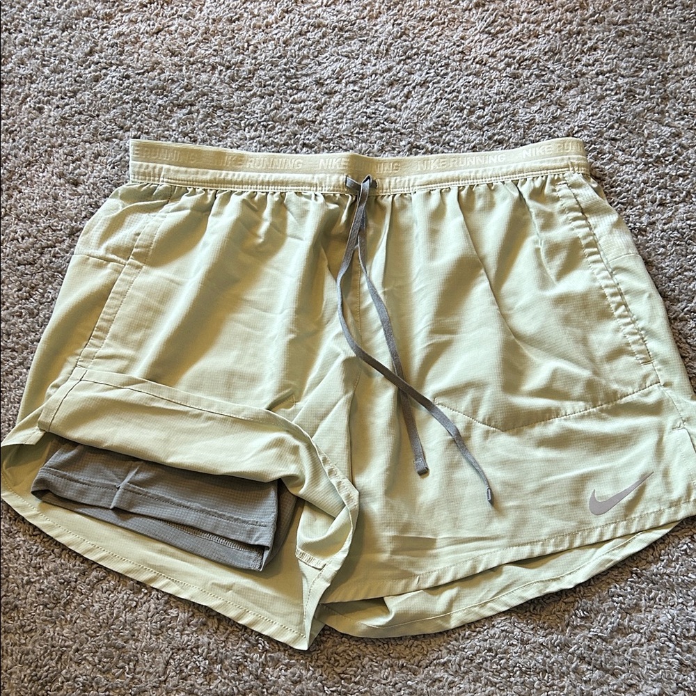 Nike Men’s Pale Yellow Athletic Shorts with Built in Compression Shorts